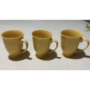 (3) Pier 1 Martillo Mango Yellow Coffee Mug Pedestal Farmhouse Stoneware Cups